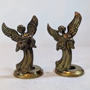 4 In Vintage Brass Angel Candle Holder Set Of 2
